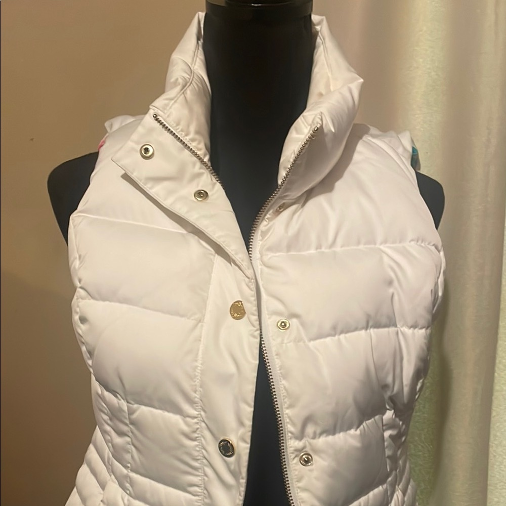 White Quilted Sleeveless Vest with High Collar
